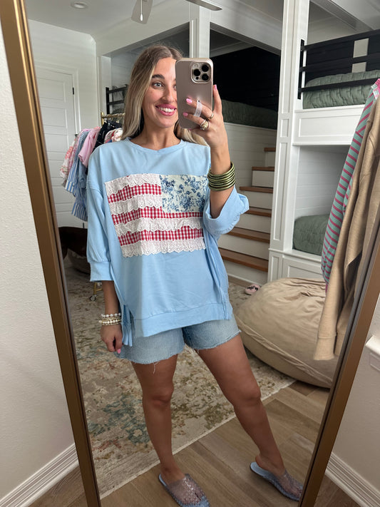 The Daisy Flag Patchwork French Terry Top