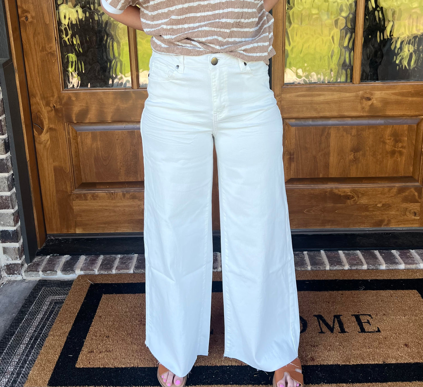 The Shelby White Soft Stretch High Waisted Twill Pants
