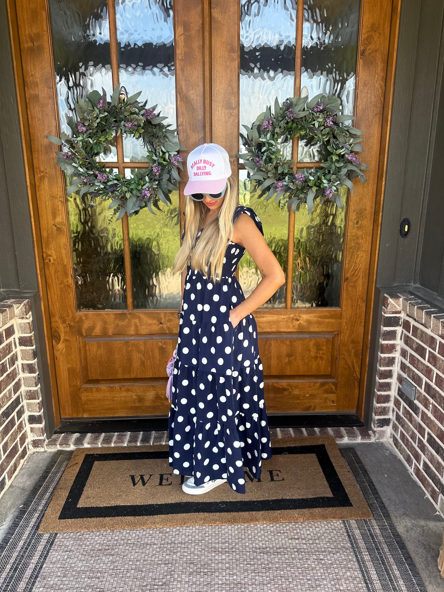 The Ashley Navy Polka Dot Dress