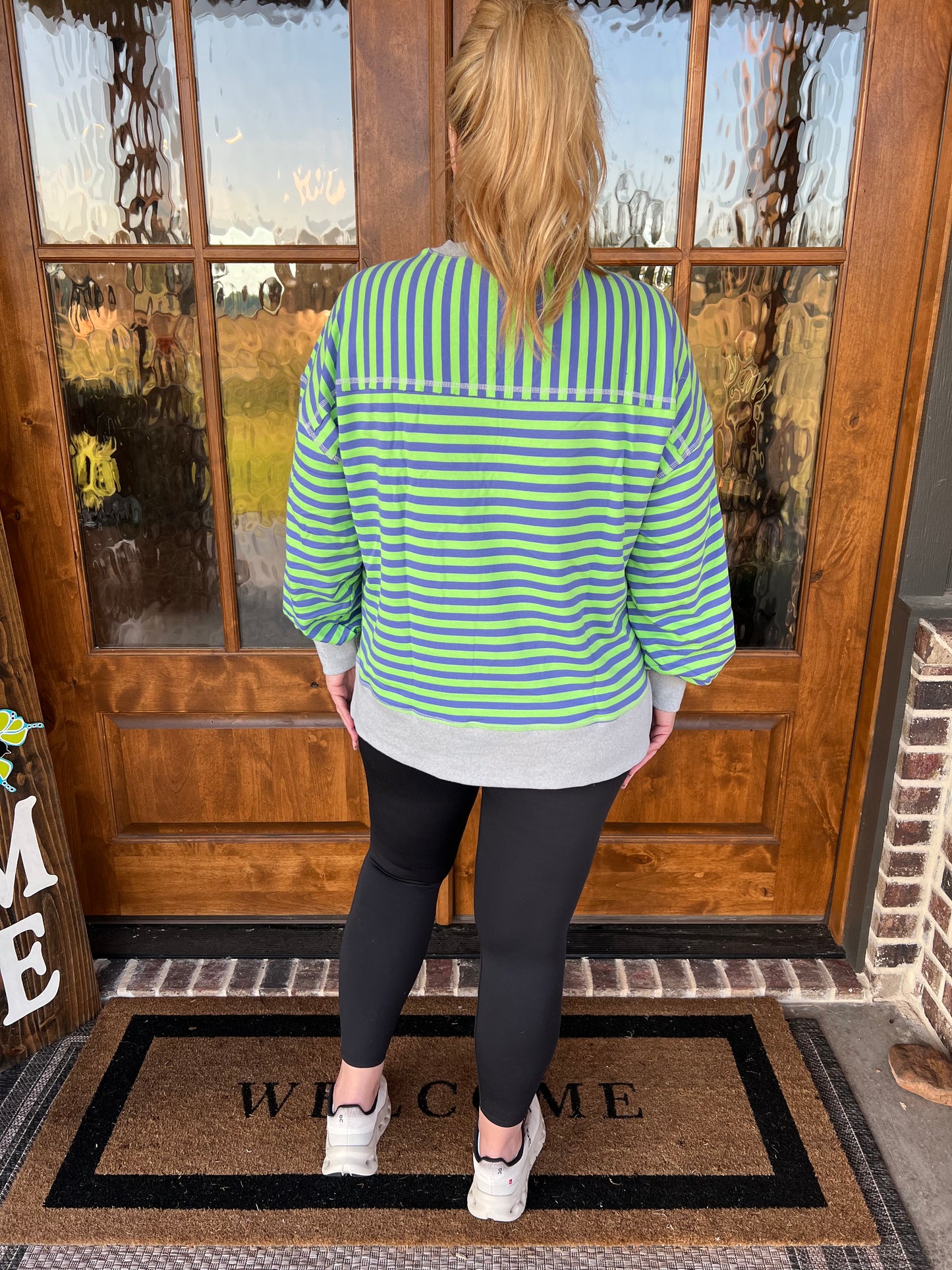 The Jessica Green Stripe Comfy Casual Oversized Knit Top