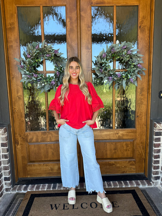 The Ruby Red Detailed Top