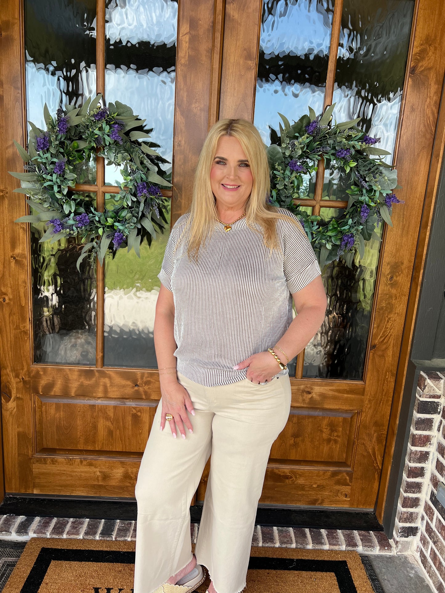The Amber Corded Rib Short Sleeve Top