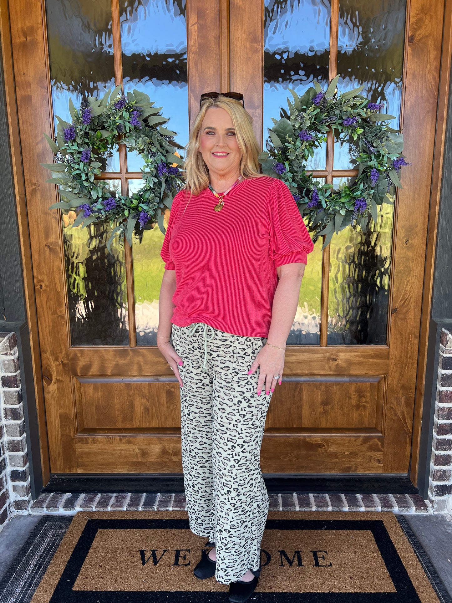 The Finlee Animal Print Mineral Wash Knit Pants