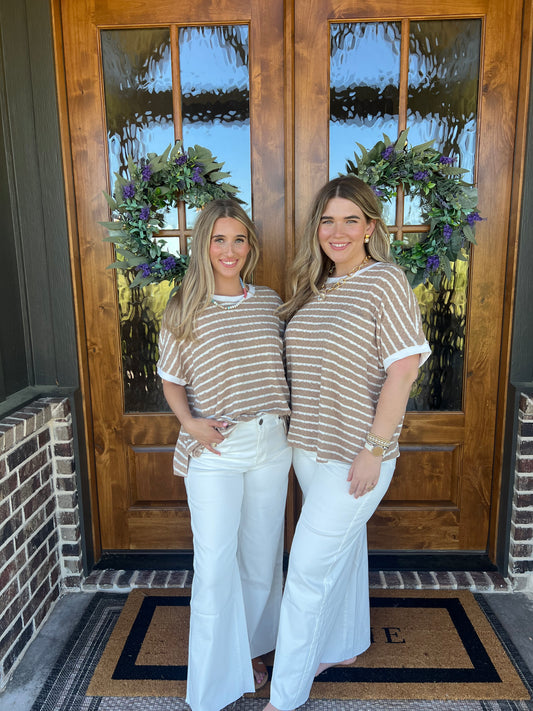The Honey Latte Short Sleeve Textured Stripe Top