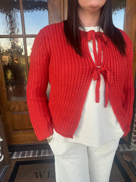 The Grace Rust Knit Sweater Top With Bow Tied