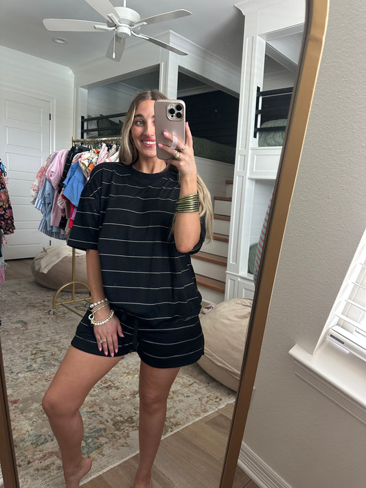 The Stephanie Black Striped Short Set