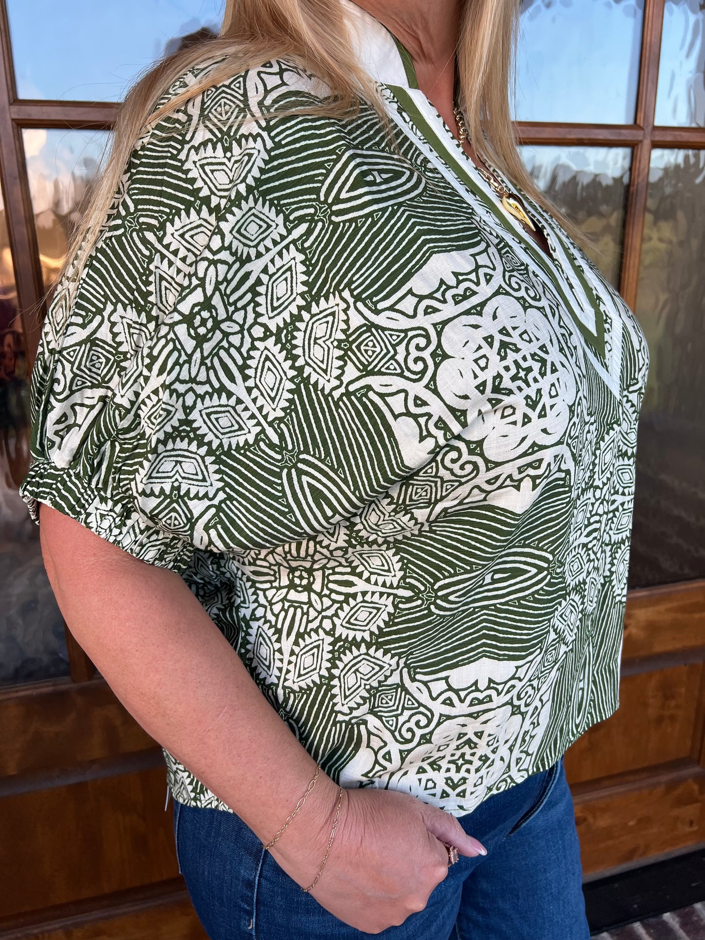 The Ollie Olive Short Dolman Sleeve Top