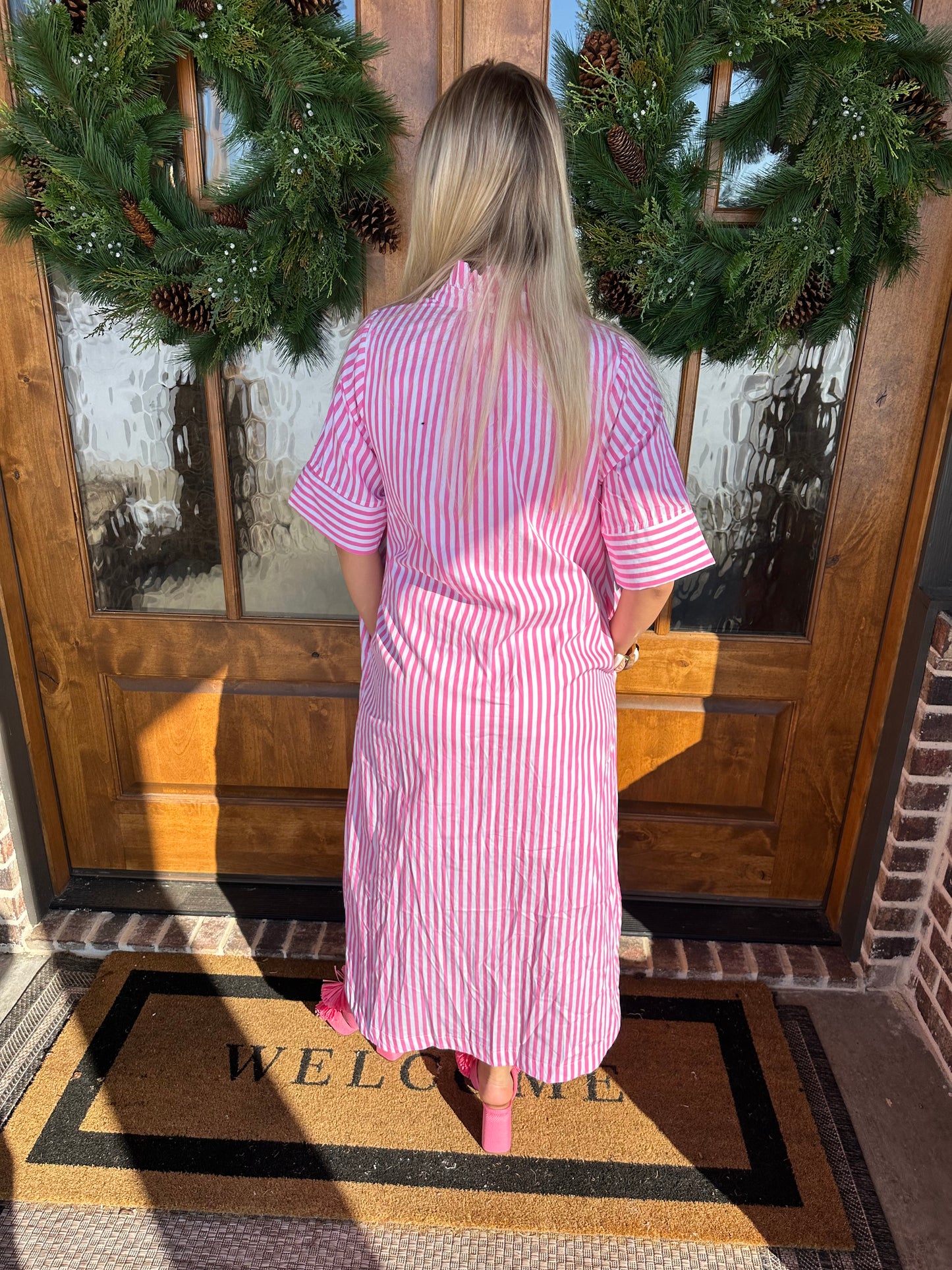 The Ashley Pink Striped Button Up Dress