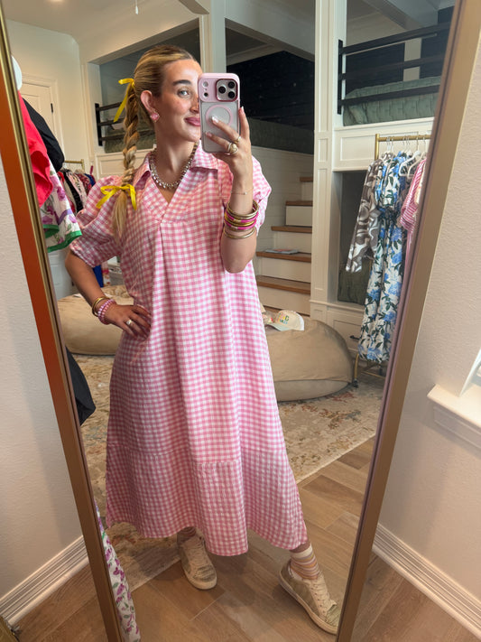 The Charolette Pink Gingham Maxi Dress