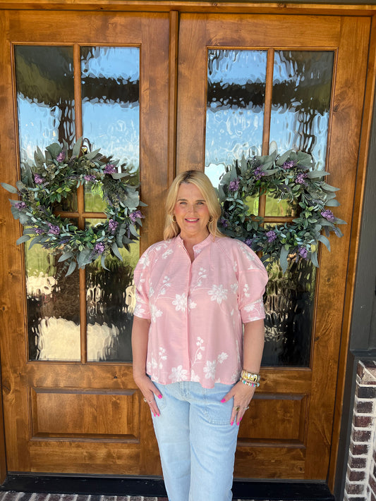 The Avery Pink Boho Printed Blpuse