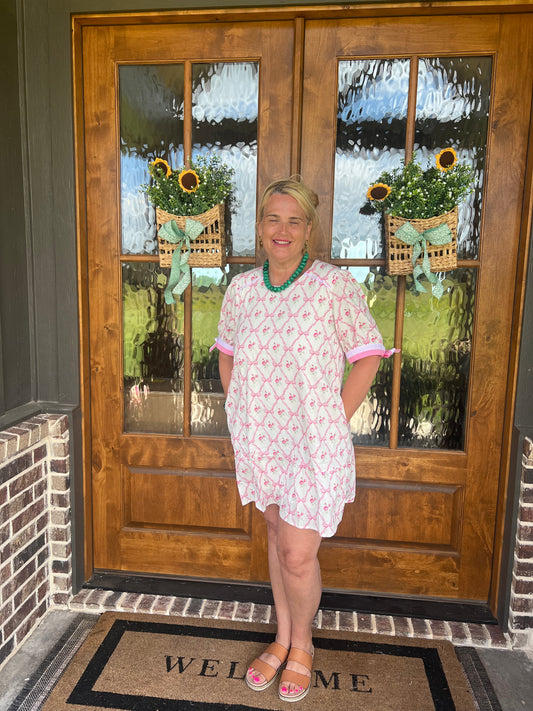 The Lyla Pink Bow Short Dress