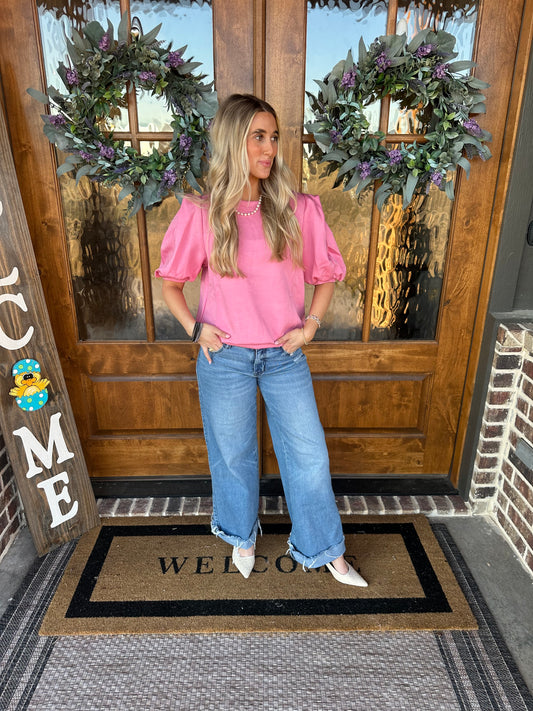 The Mia Pink Short Puff Sleeve