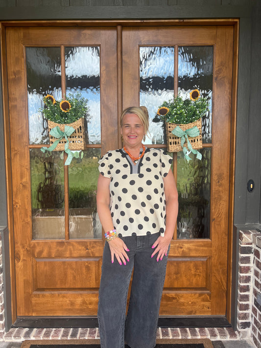 The Lizzie Polka Dot Flutter Sleeve Top