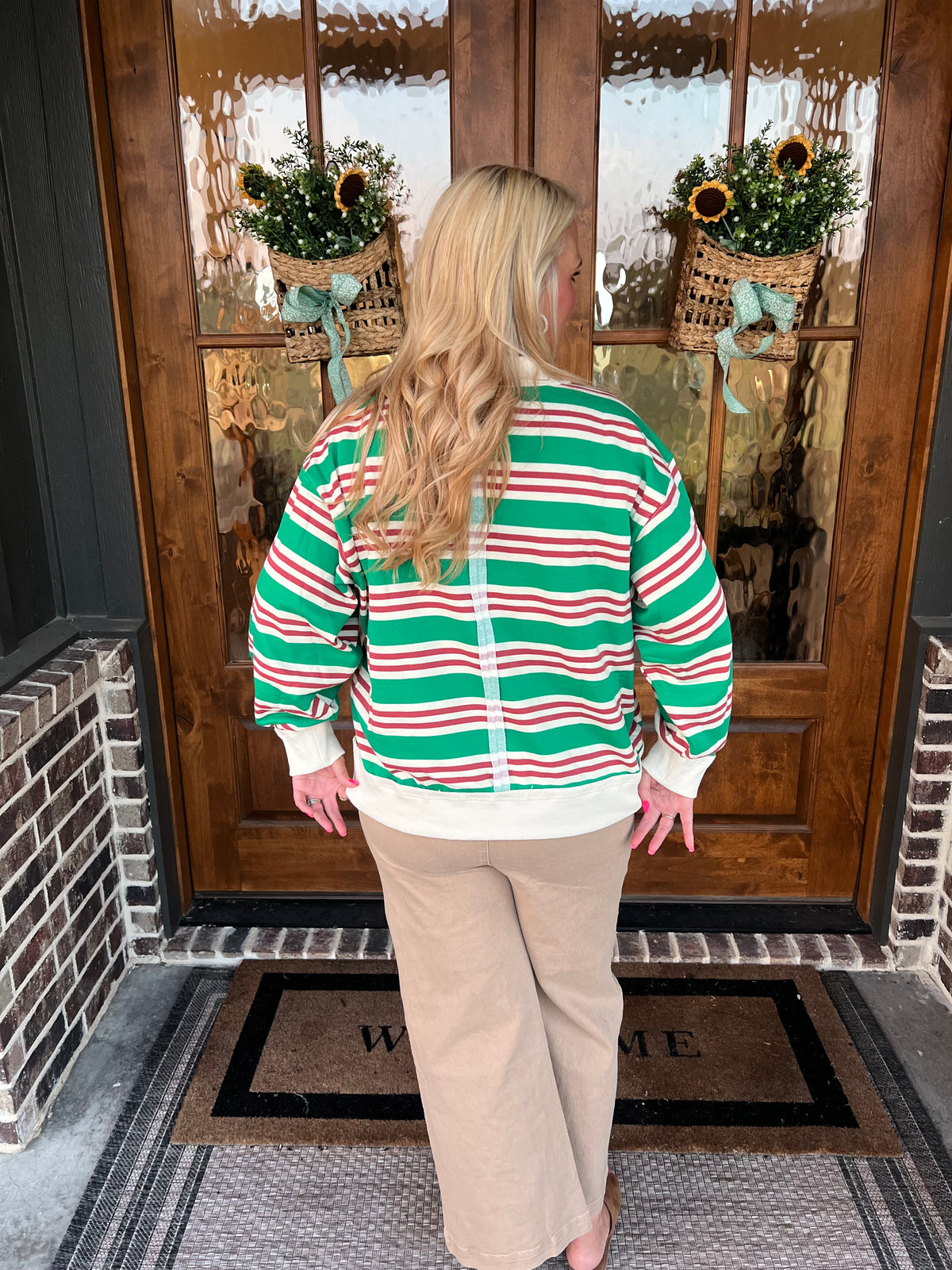 The Madison Green/Rust Striped Oversized Sweatshirt