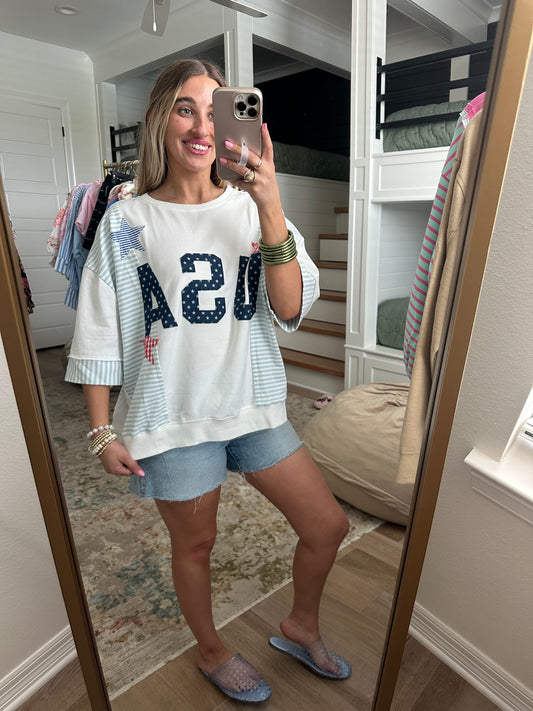 The Grace USA Patchwork Oversized Top