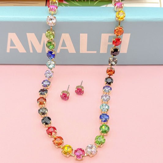 The Nova Disco Skittles Necklace With Gold Heart & Pink Studs