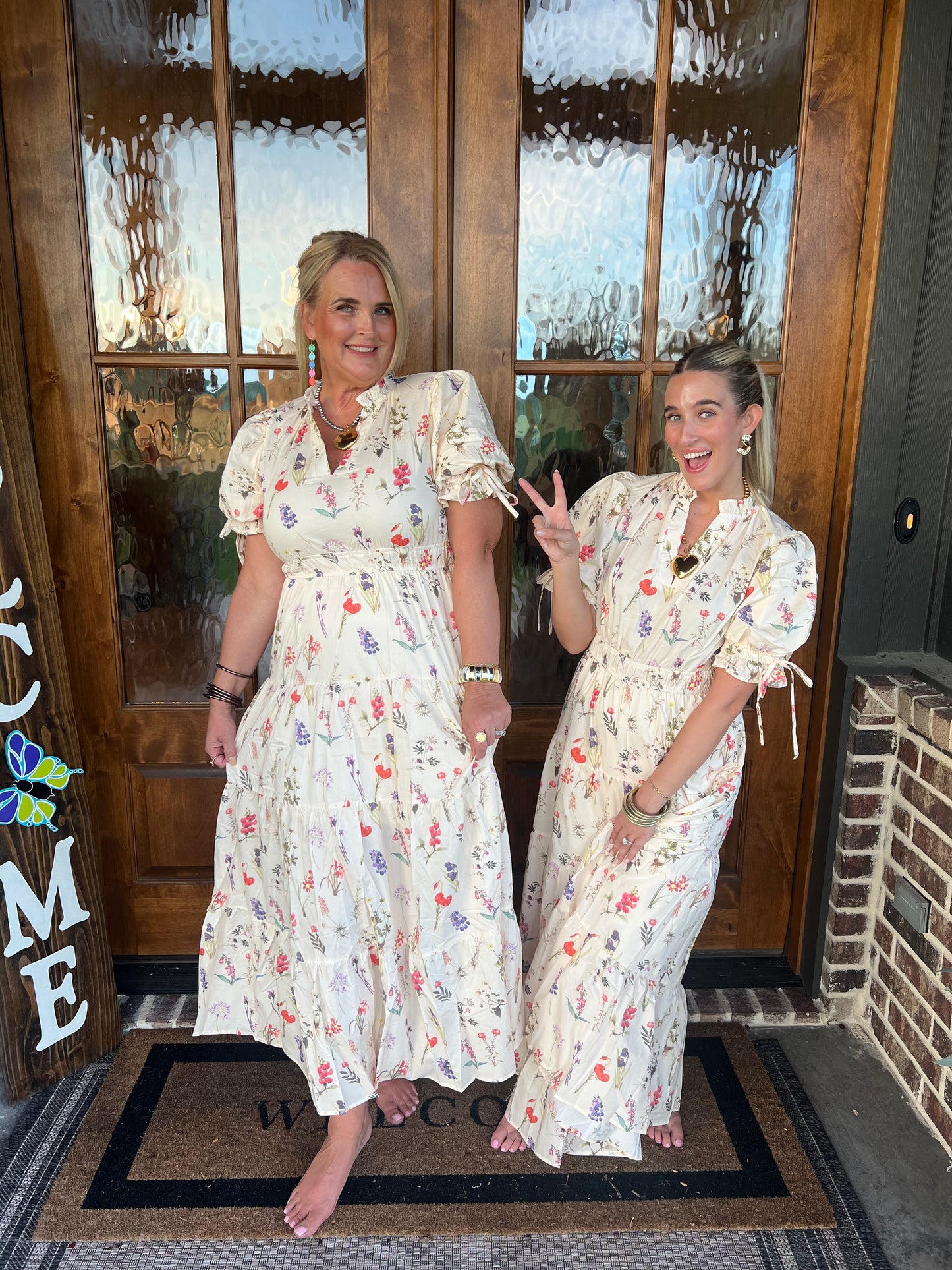 The Abby Ecru Floral Print Tiered Maxi Dress