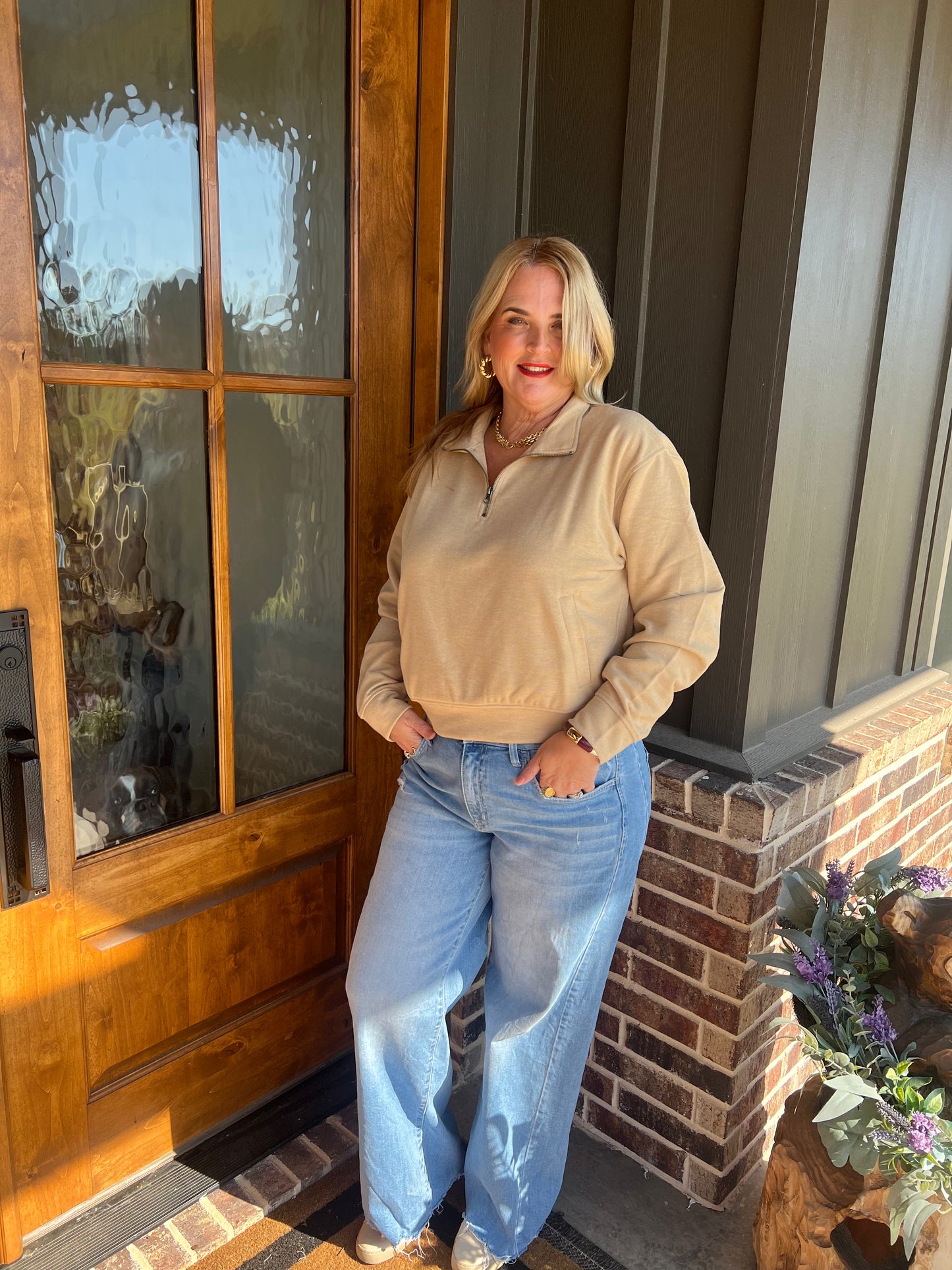 The Oaklee Taupe Quarter Zip Pullover