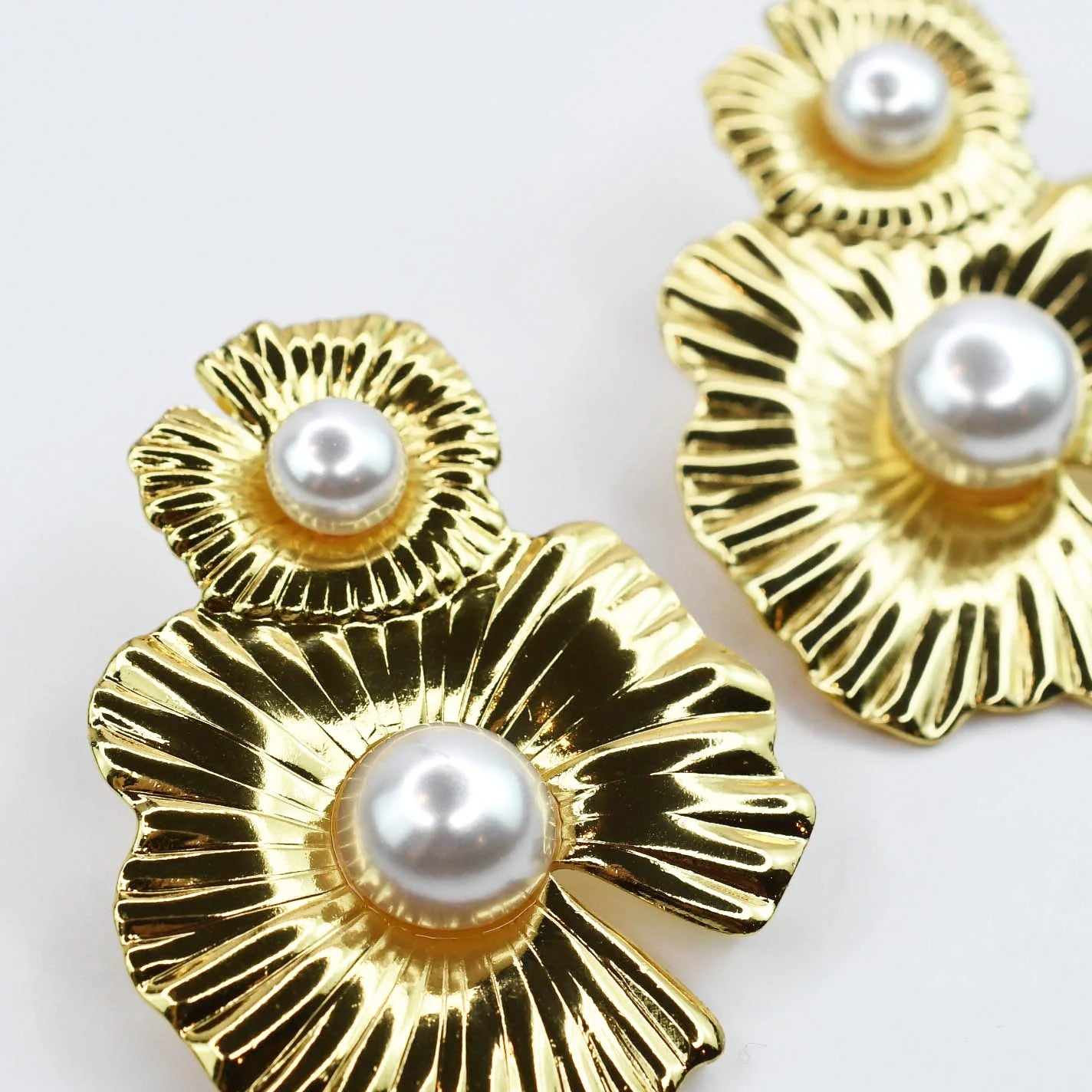The Stella Golden Pearl Bloom Earrings