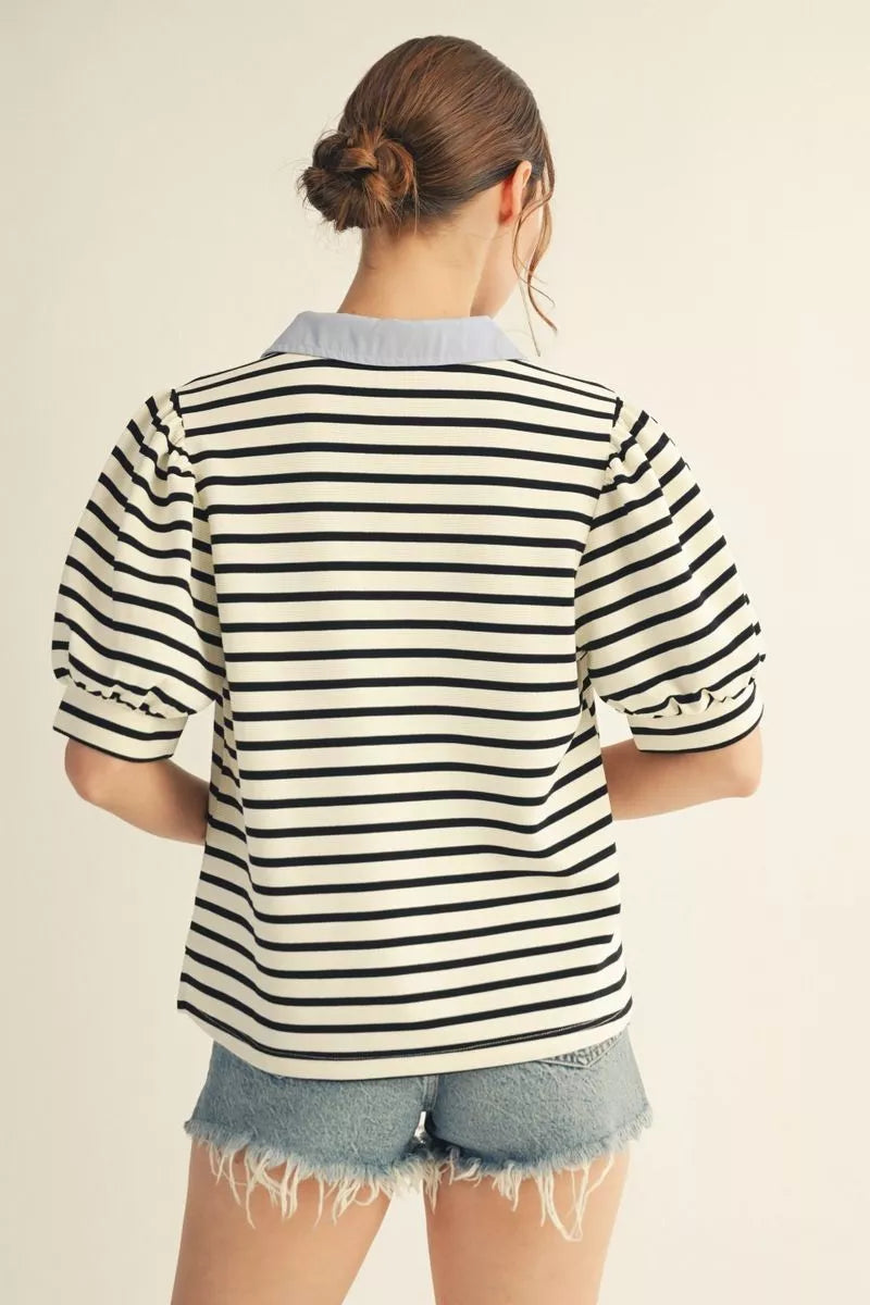 The Haley Short Sleeve Black Striped Top