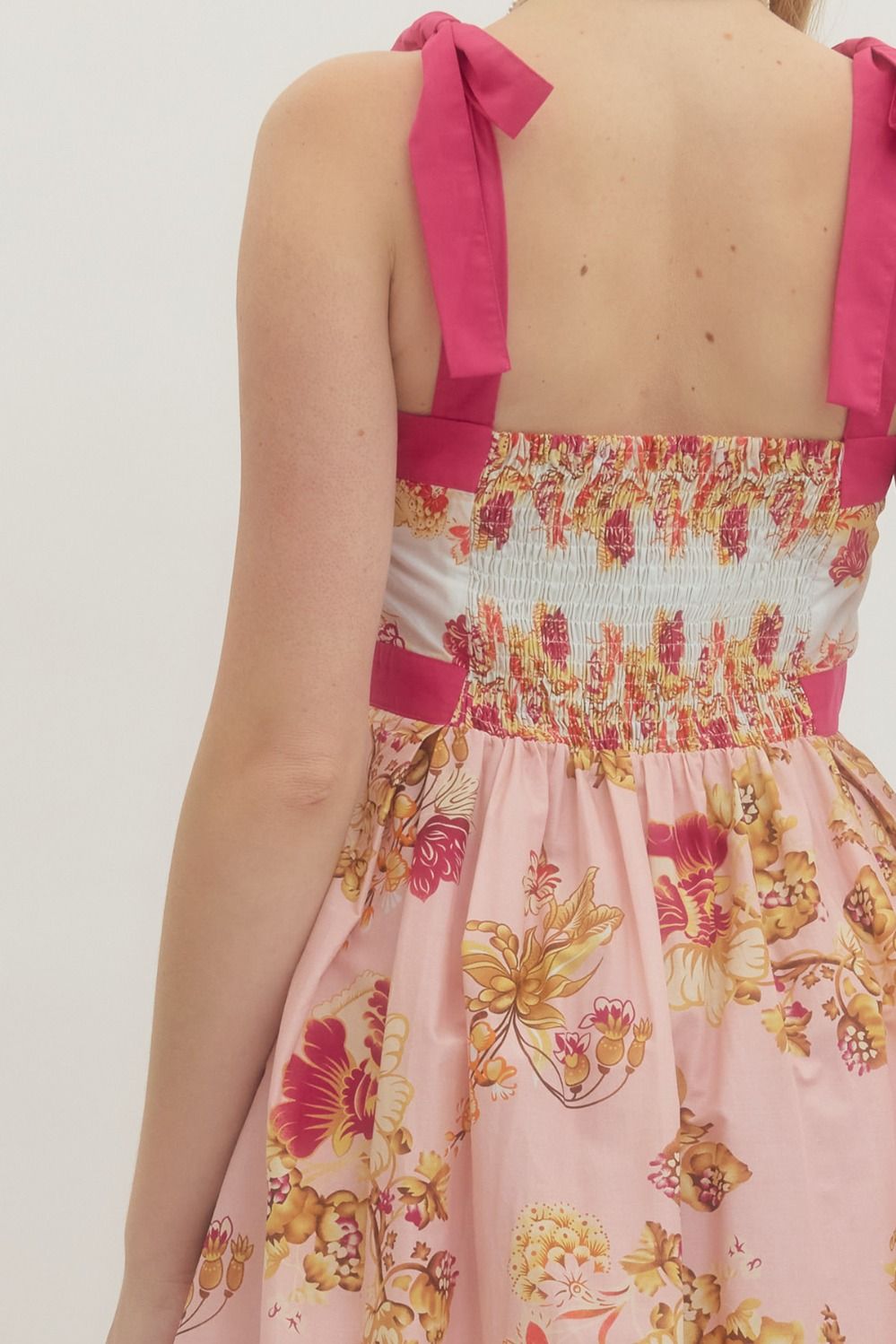 The Avery Floral Print Shoulder Tie Midi Dress