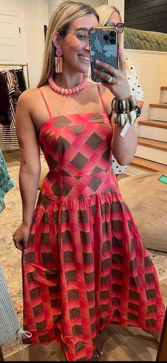 The Haley Coral/Brown Midi