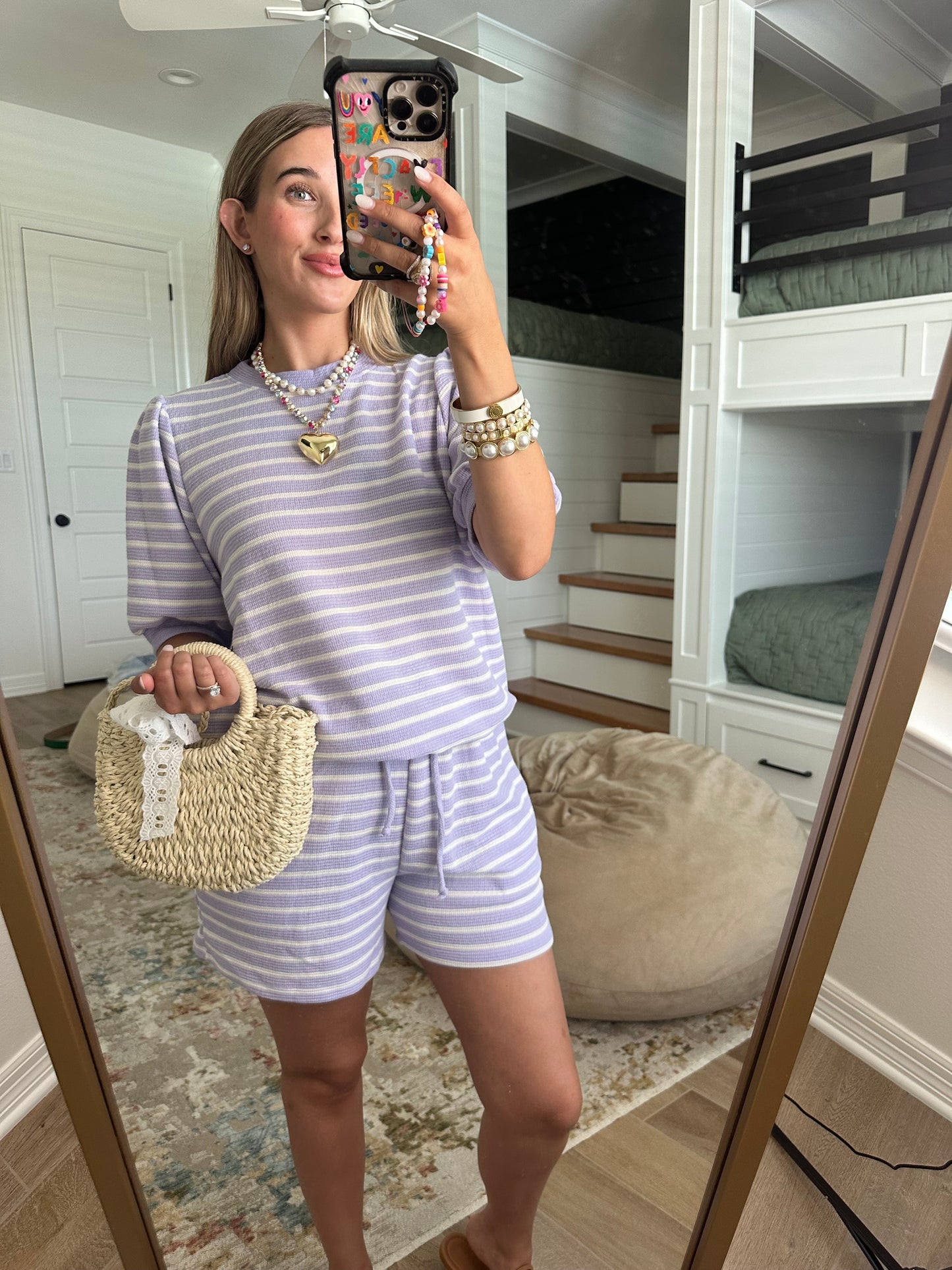 The Sadie Lavender Striped Matching Short Set