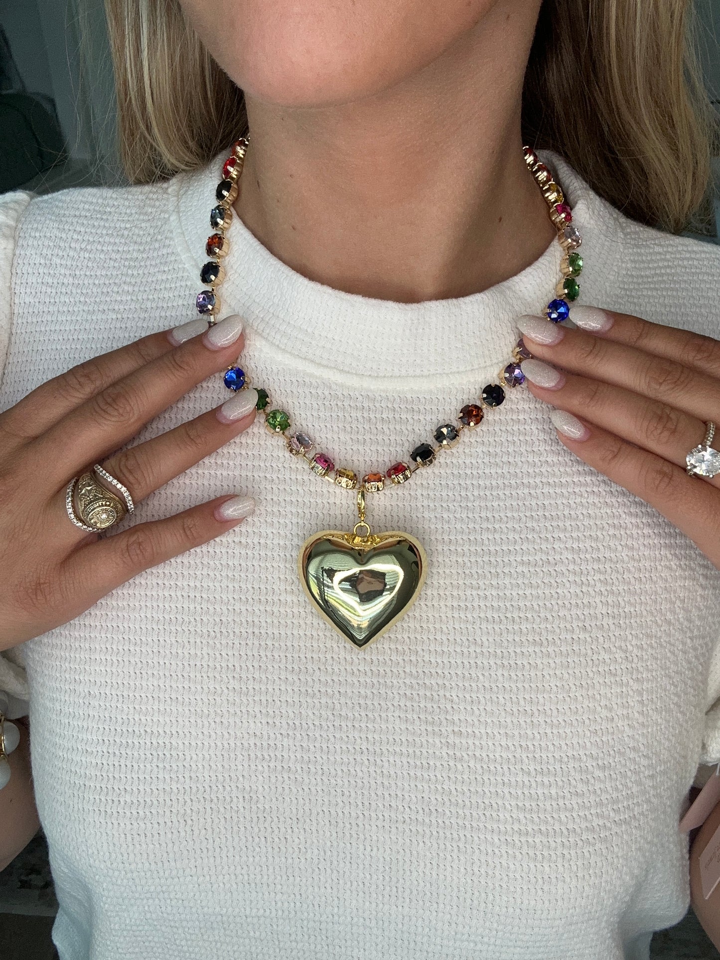 The Nova Disco Skittles Necklace With Gold Heart & Pink Studs