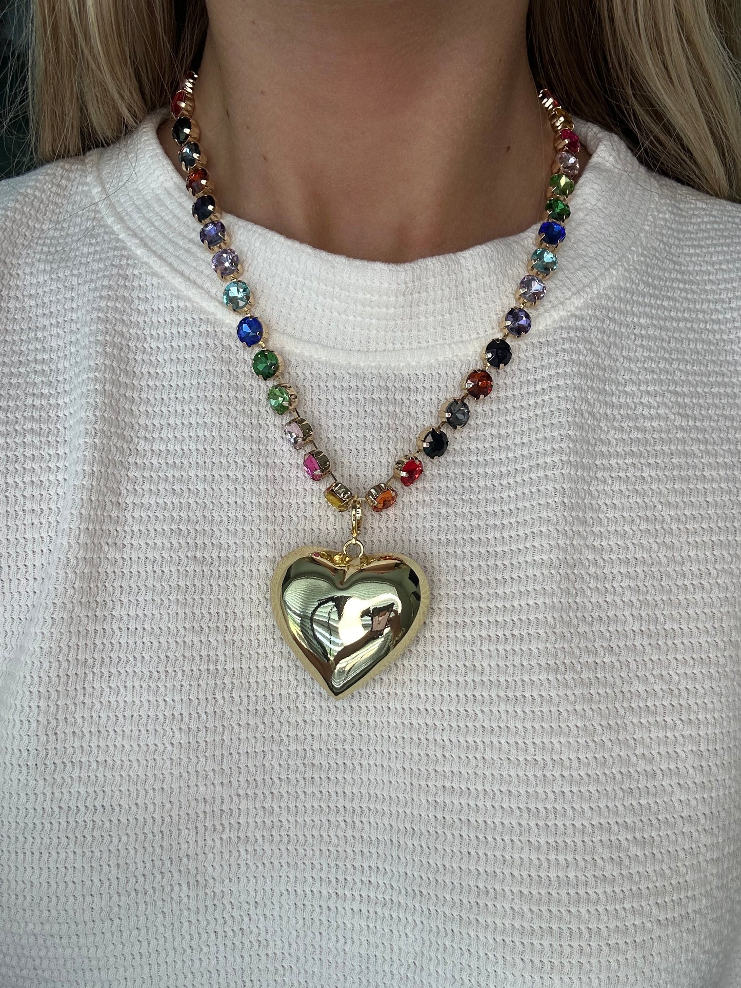 The Nova Disco Skittles Necklace With Gold Heart & Pink Studs