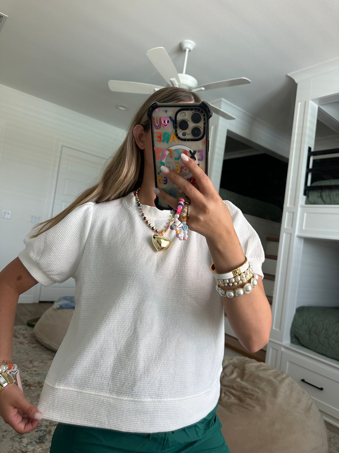 The Isla White Round Neck Puffy S/S Cloudy Knit Top