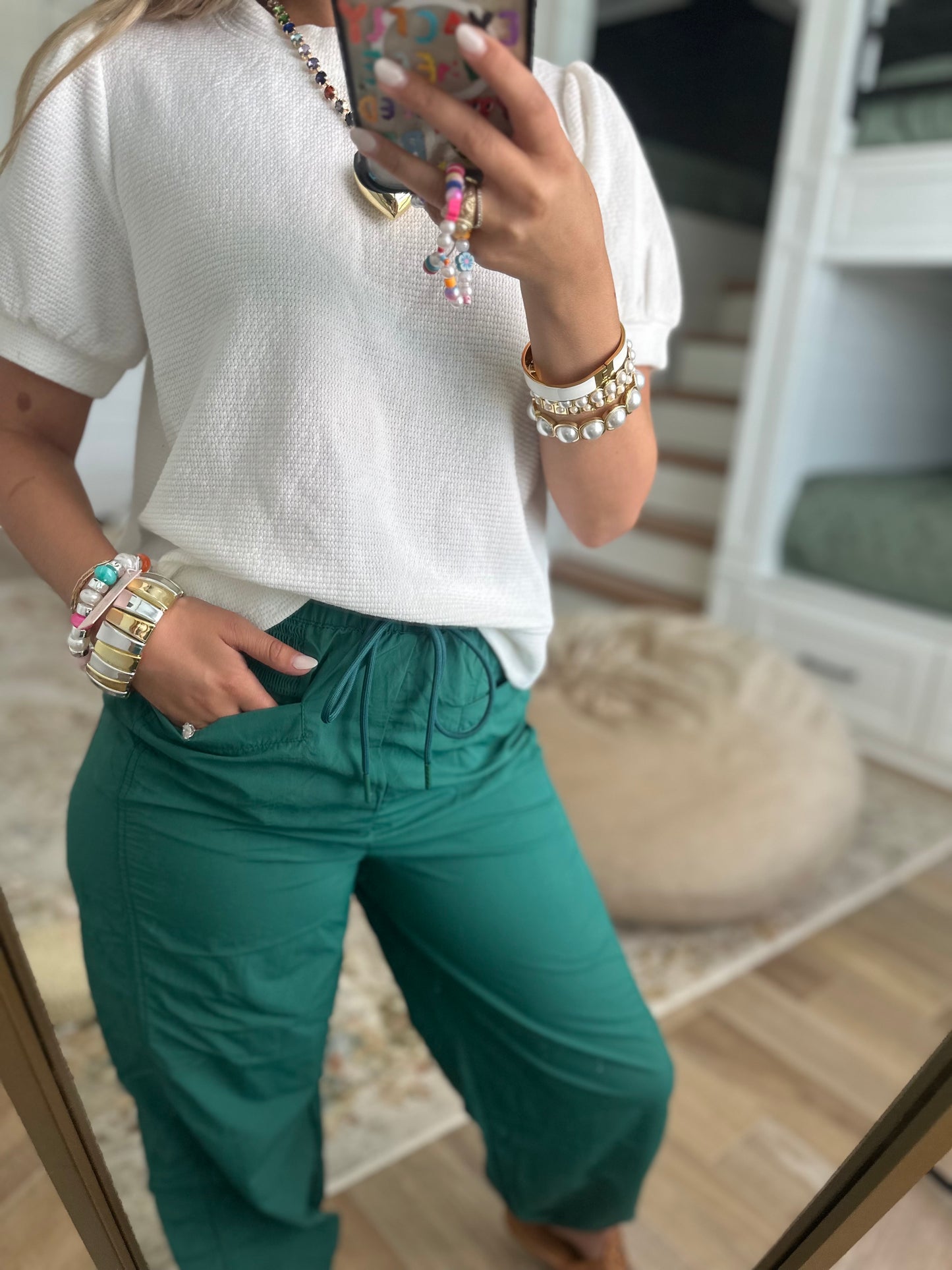 The Hunni Hunter Green High Waisted Baggy Joggers