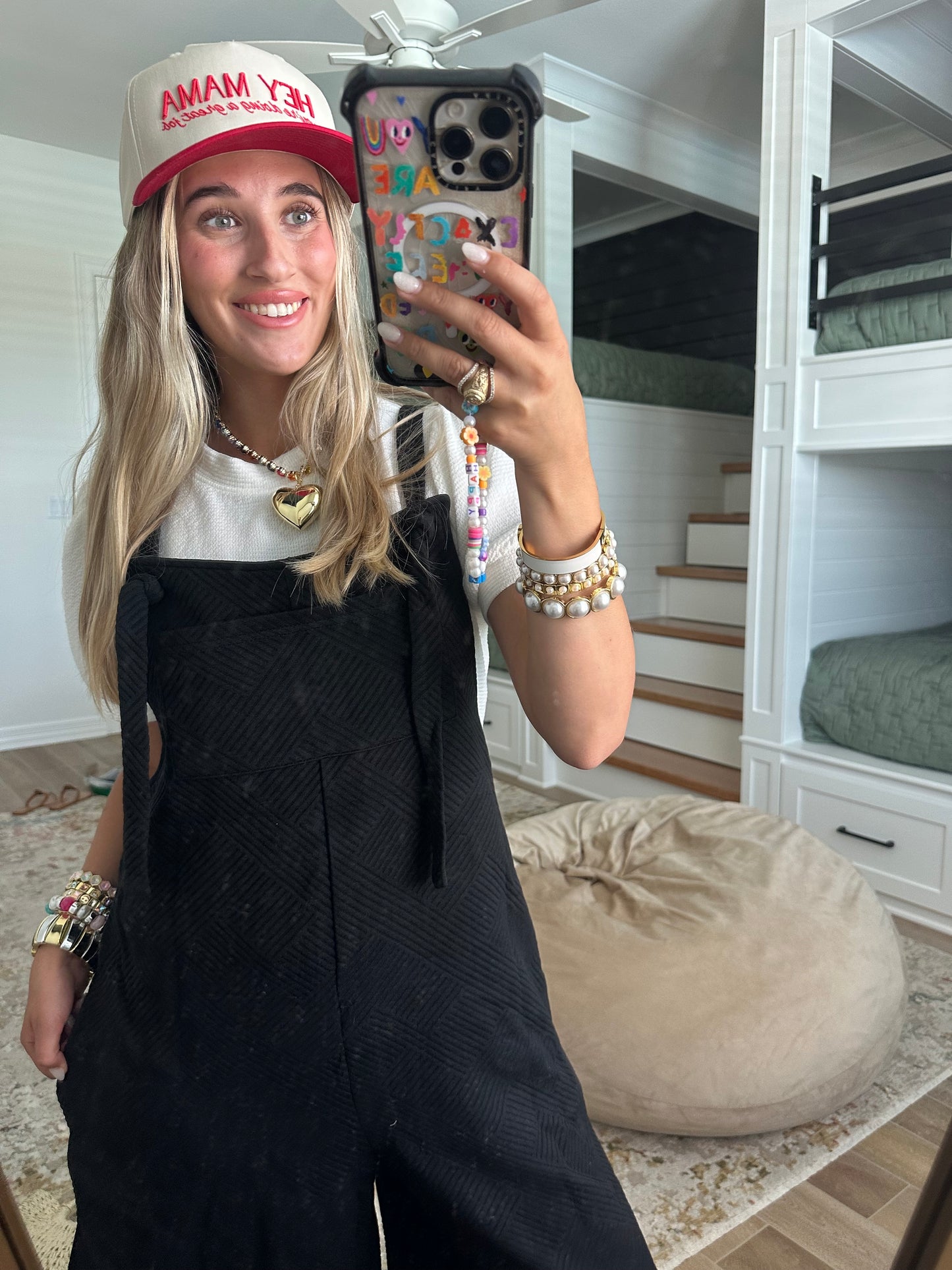 The Allie Black Textured Cropped Overall Pants
