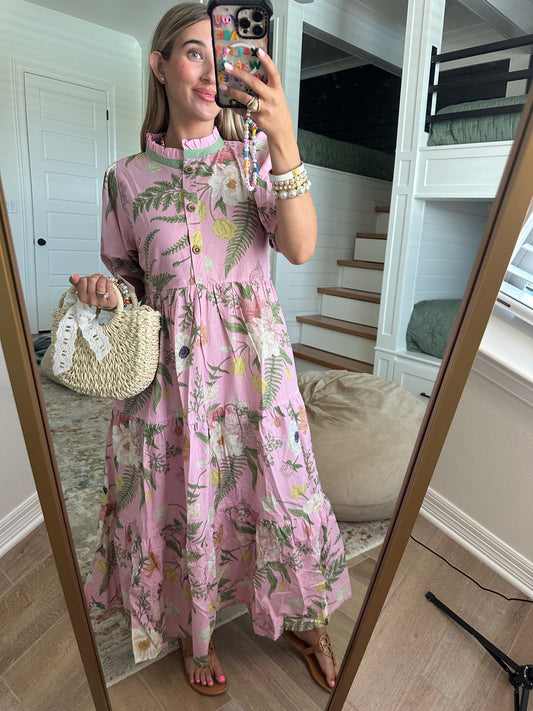 The Holly Floral Tiered Midi Dress with Puff Sleeves