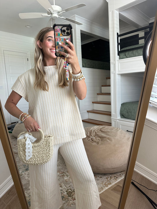 The Megan Cream Texture Pant Set