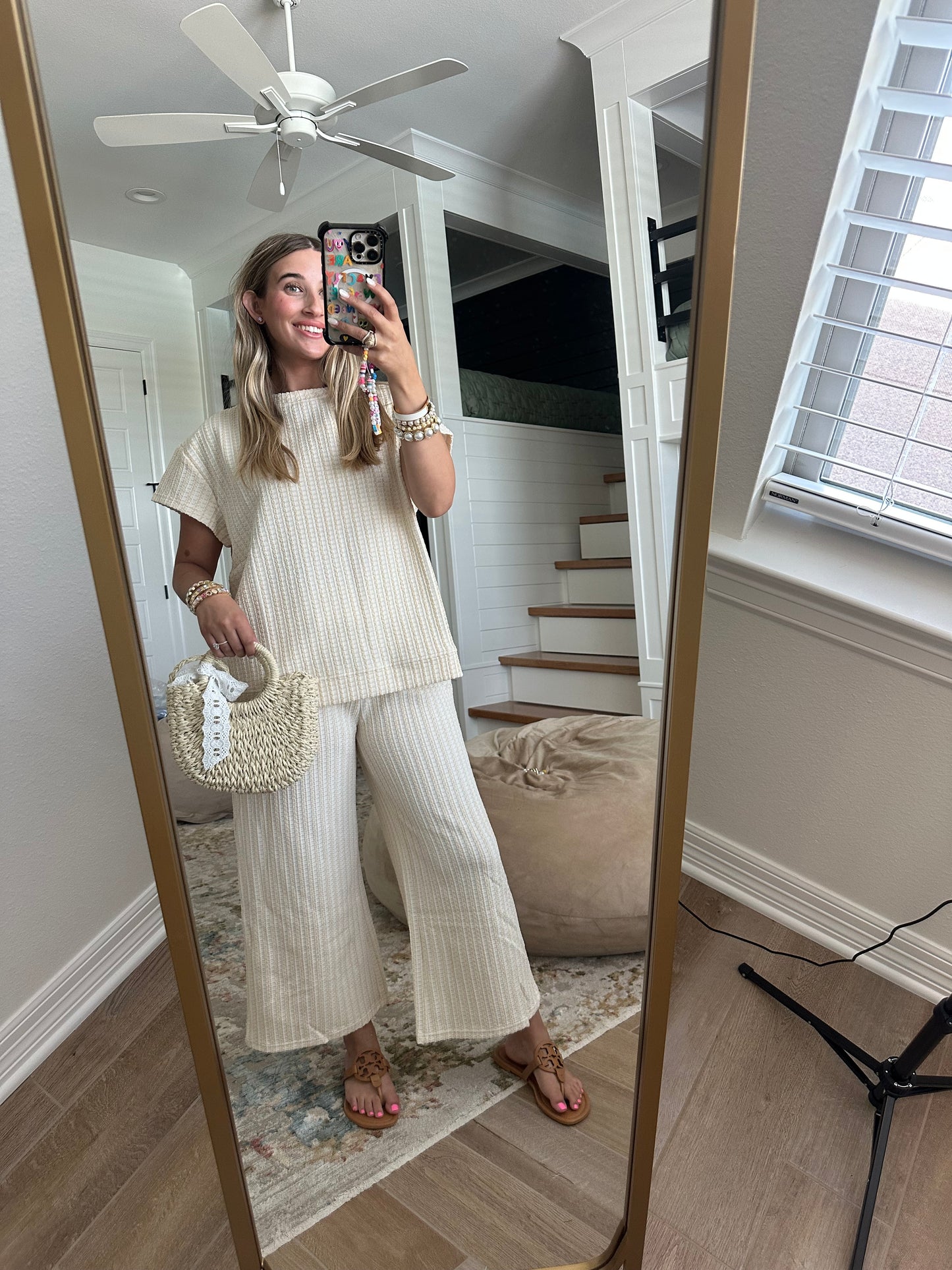 The Megan Cream Texture Pant Set