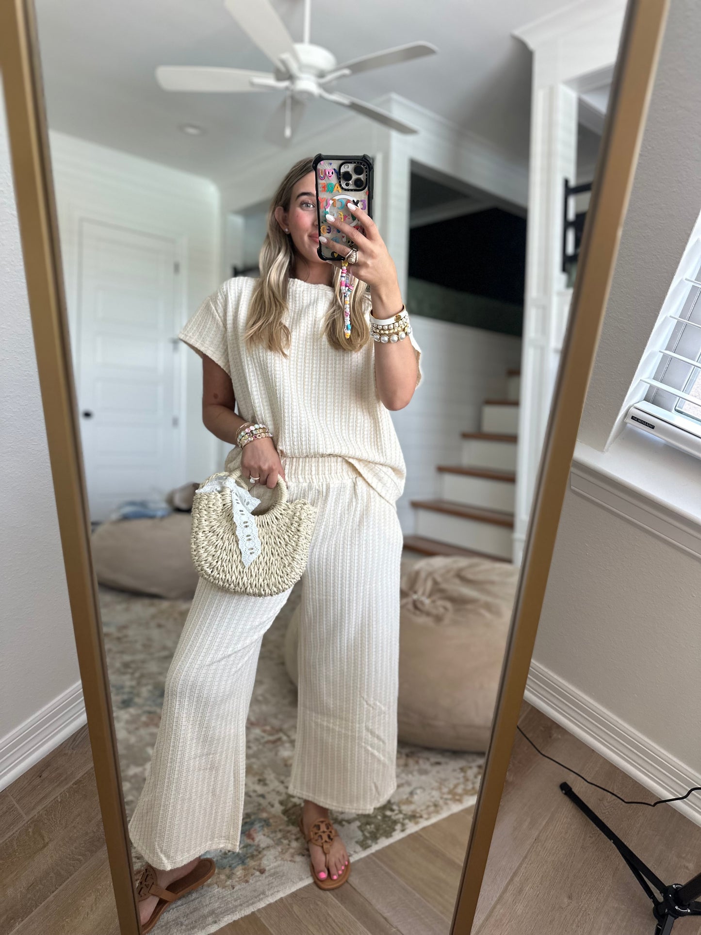The Megan Cream Texture Pant Set