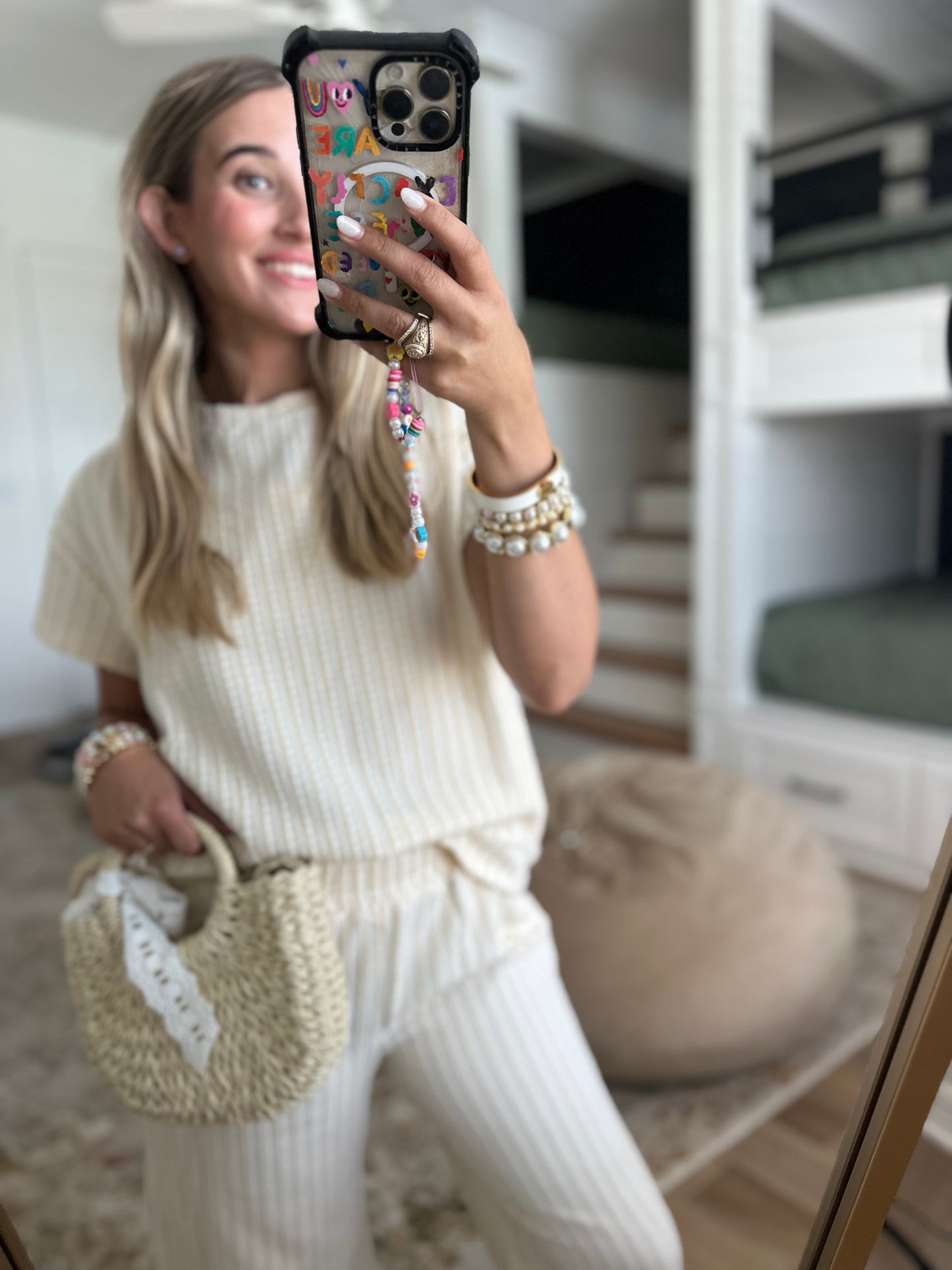The Megan Cream Texture Pant Set