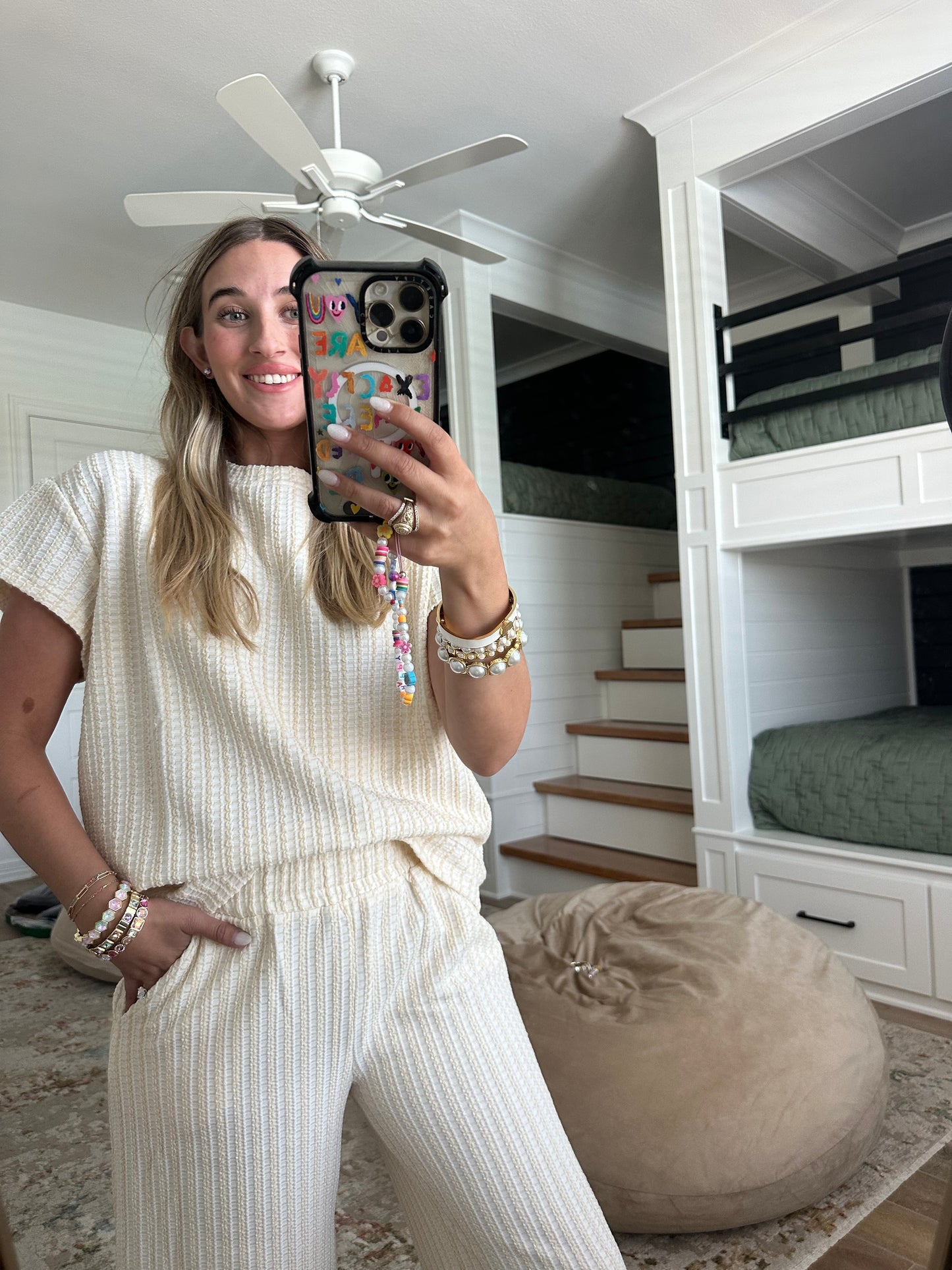 The Megan Cream Texture Pant Set