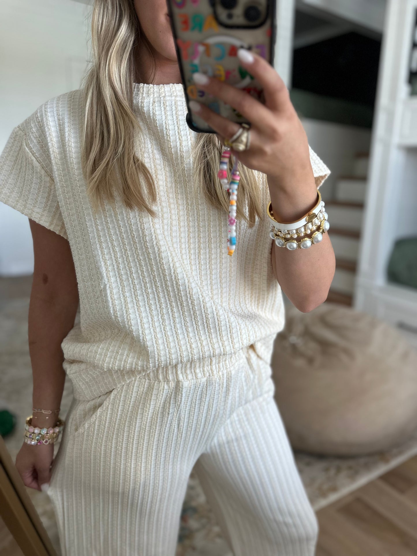 The Megan Cream Texture Pant Set