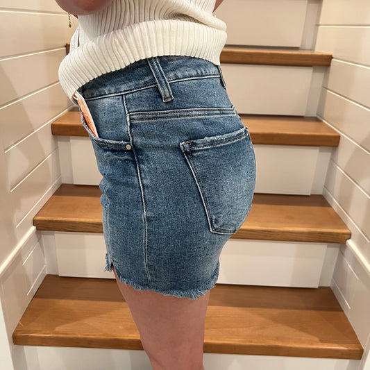 The Kelley High Rise Front Seam With Slit Risen Shorts- Final Sale