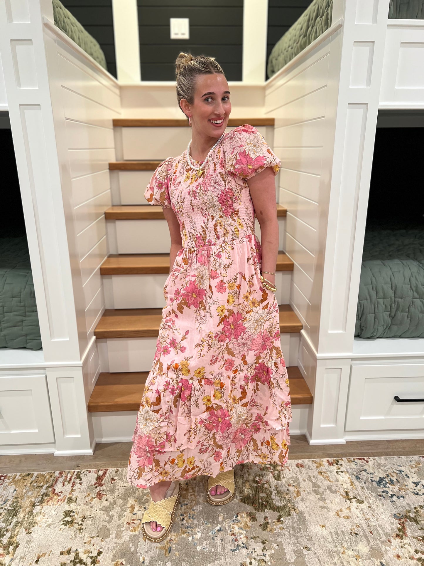 The Megan Floral Aruba Smocked Midi Dress