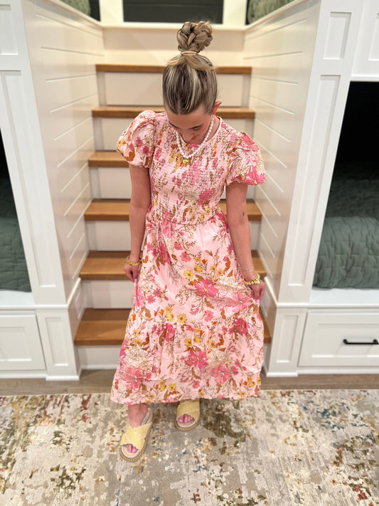 The Megan Floral Aruba Smocked Midi Dress