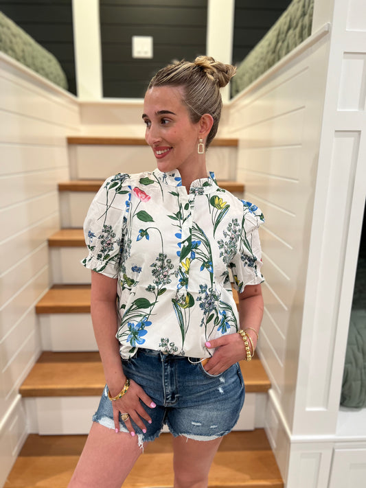 The Emberly Garden Floral Puff Sleeve Top - Final Sale