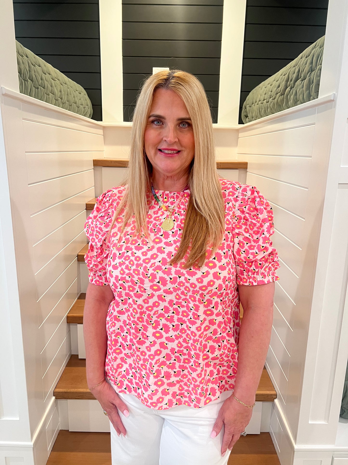 The Dorthy Flower Print Ruched Sleeve Blouse THML