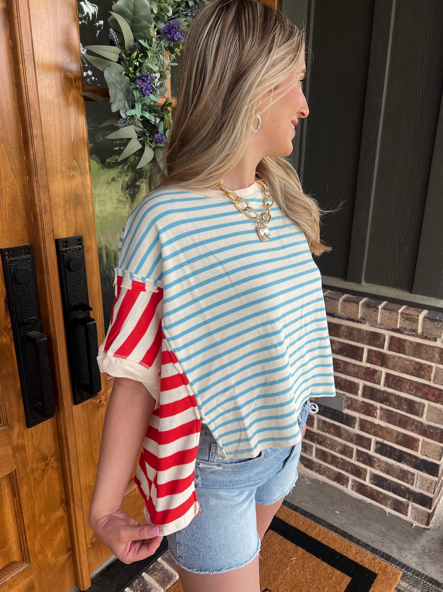 The Emily Multi Stripe Color Block Oversized Cropped Top