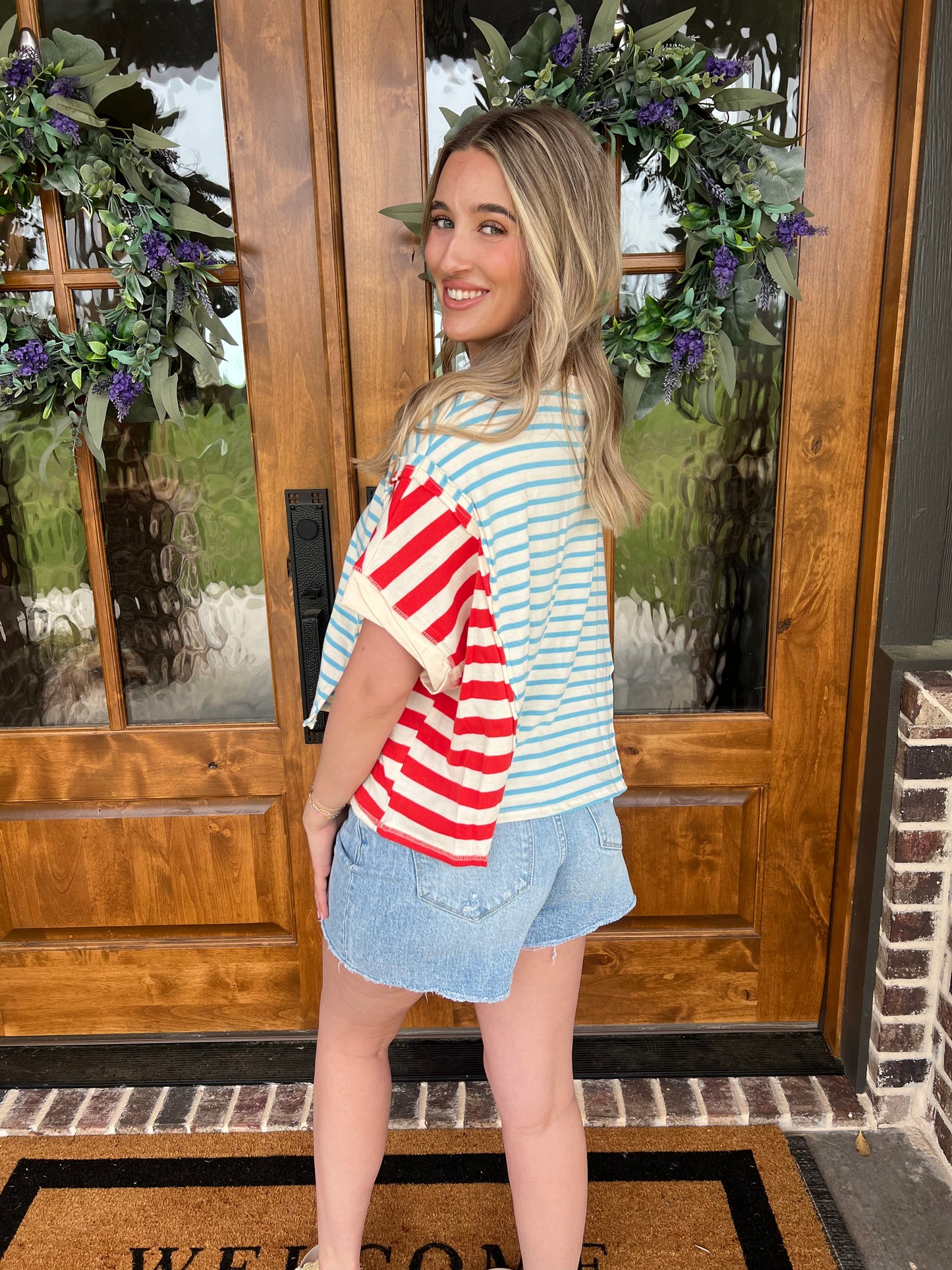 The Emily Multi Stripe Color Block Oversized Cropped Top