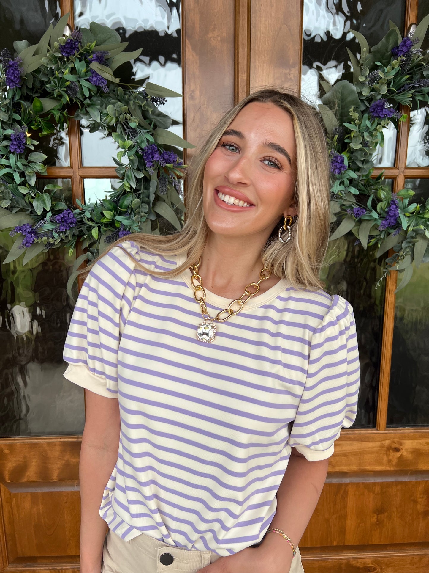 The Kristy Lavender Striped Print Top - Final Sale