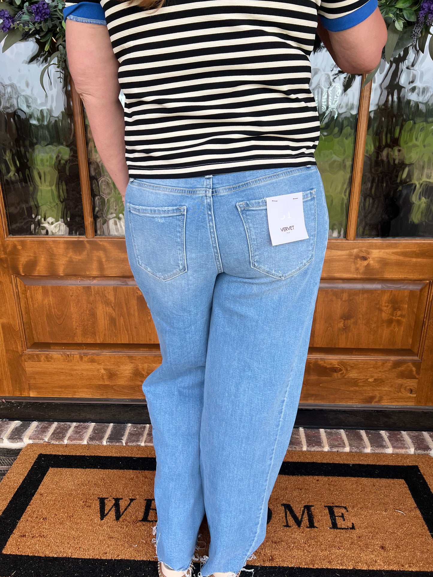 The Cece High Rise Raw Hem Extreme Wide Vervet Jeans