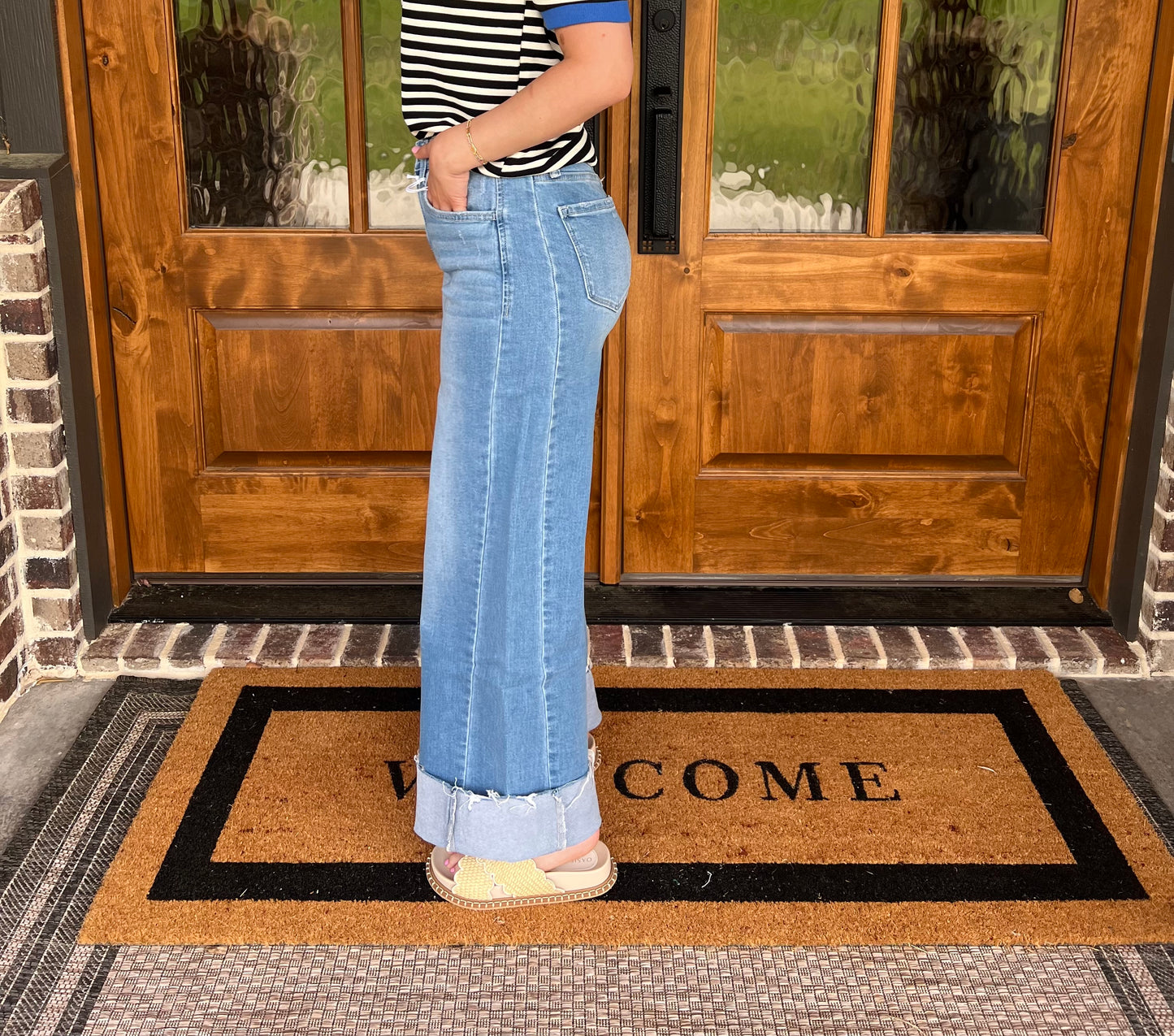 The Cece High Rise Raw Hem Extreme Wide Vervet Jeans