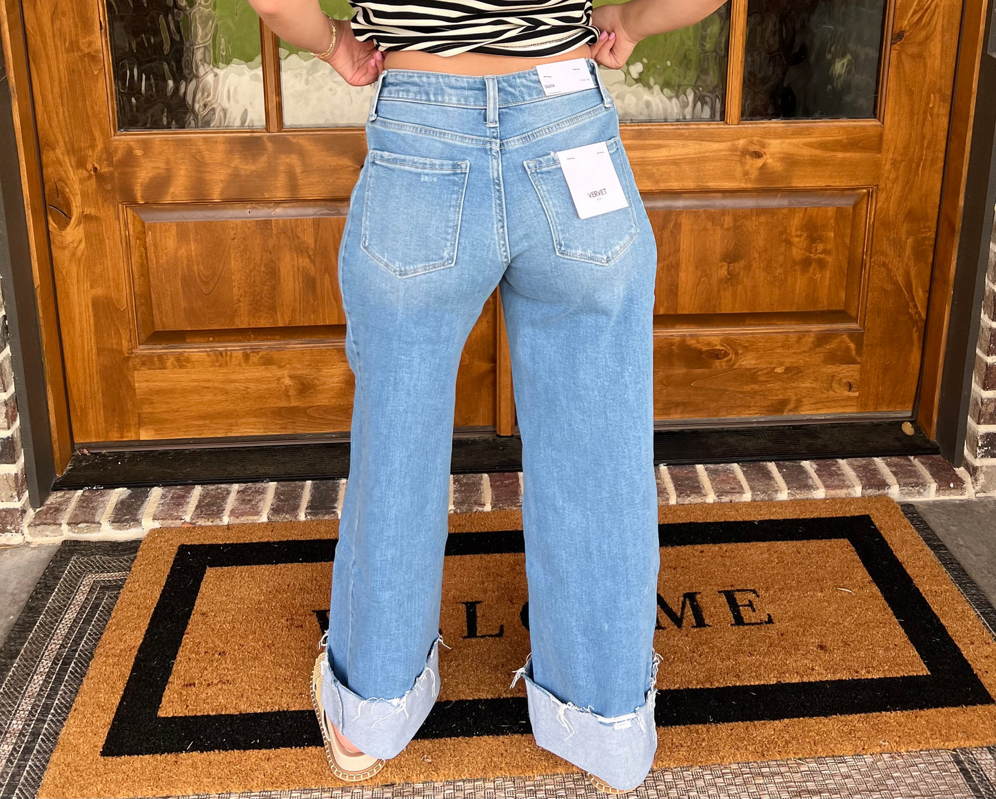 The Cece High Rise Raw Hem Extreme Wide Vervet Jeans